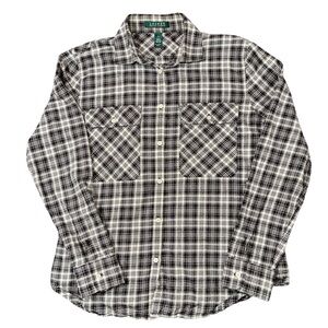Lauren Ralph Lauren Buffalo Plaid Flannel Shirt Womens Large Black White